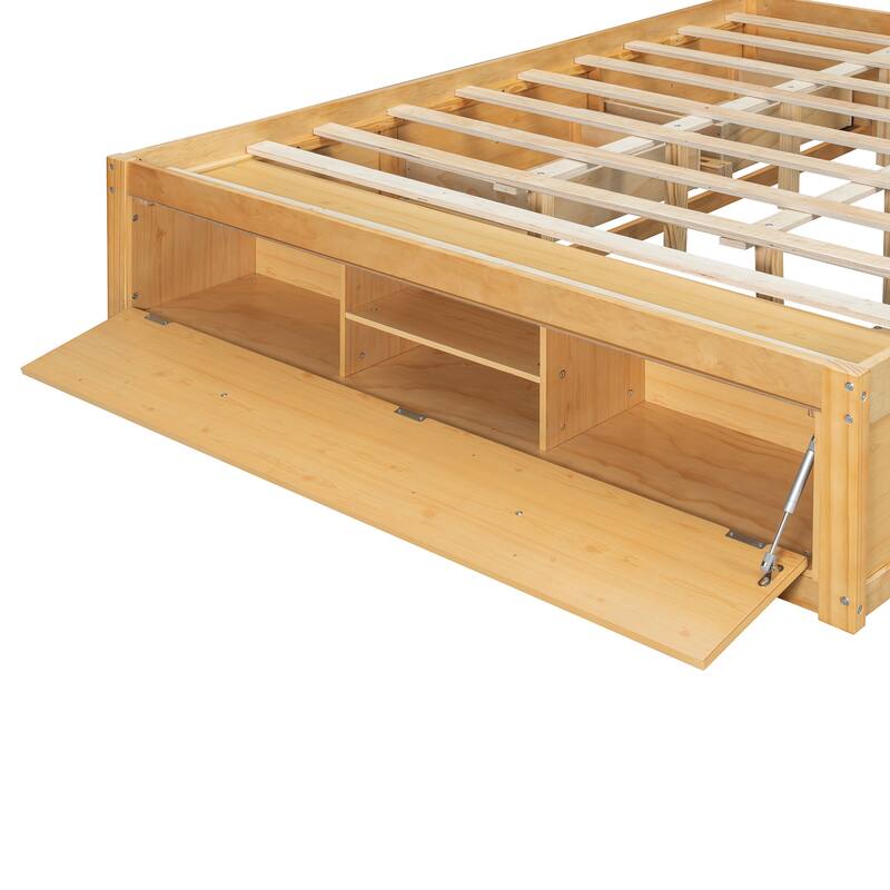 Queen Size Platform Bed Open Frame with Footboard Storage and 4 Drawers