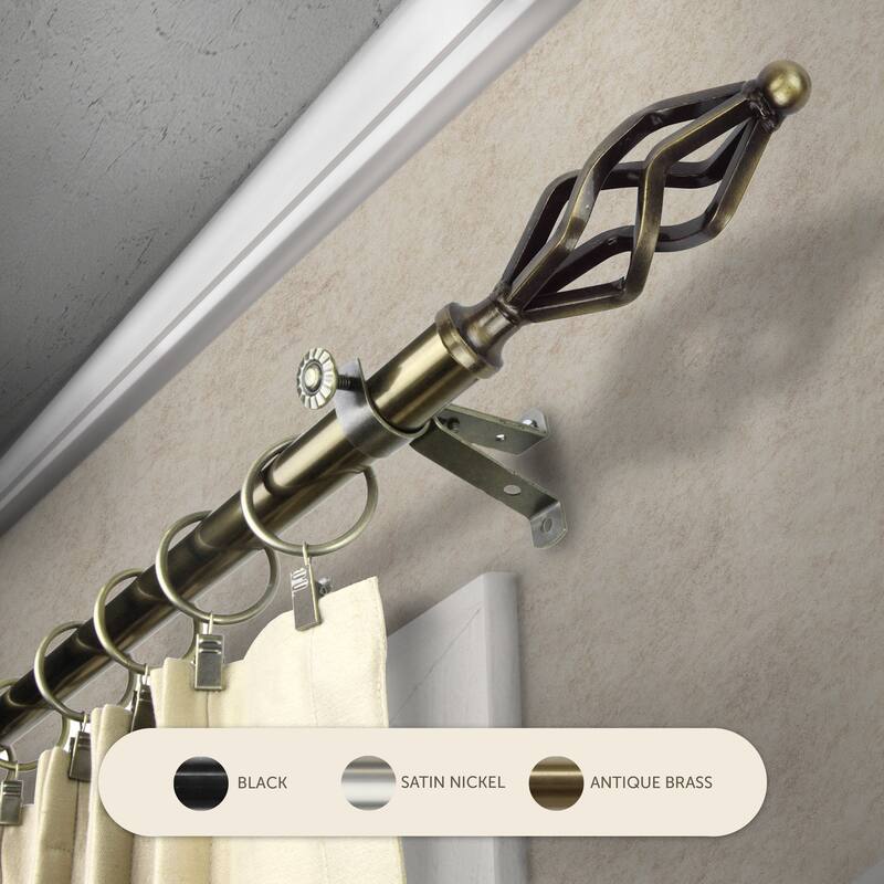 InStyleDesign Stretch Adjustable Curtain Rod 13/16 inch dia. - 120 to 170 inches - Antique Brass