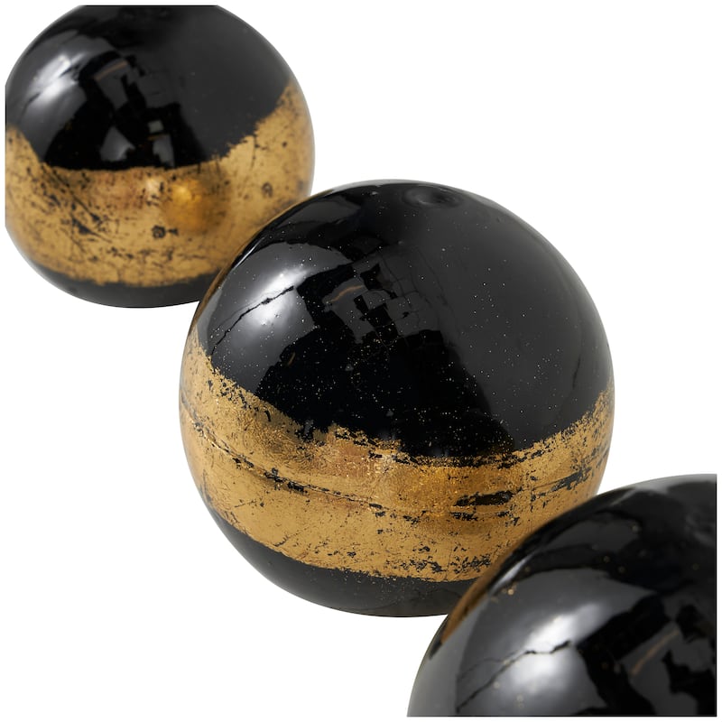 Black, Brown or White Plastic Decorative Ball Orbs & Vase Filler with Gold Stripe or Blue Accents (Set of 3)