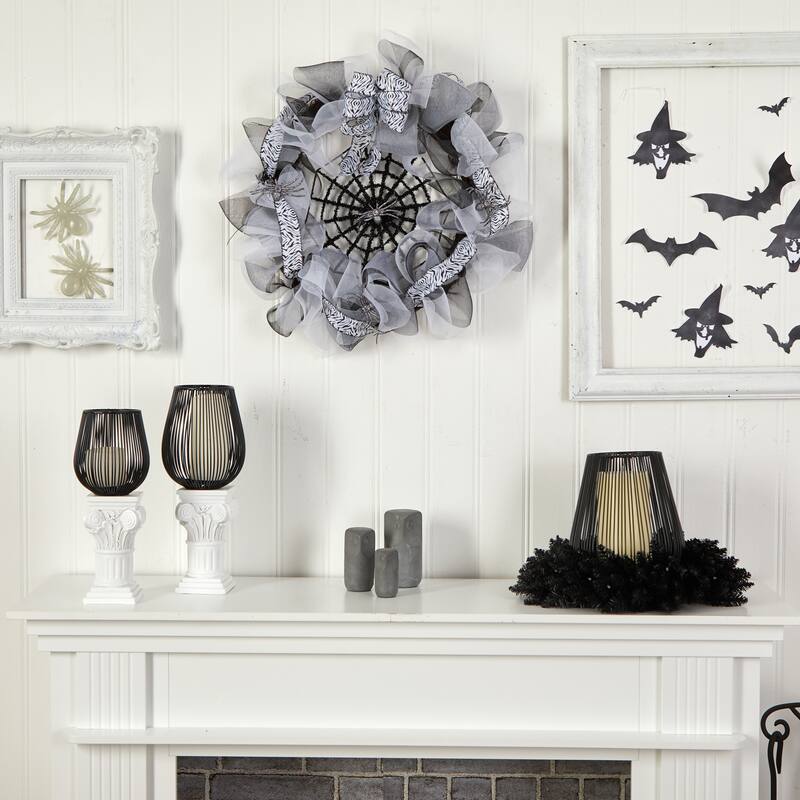 Spider Web Mesh Artificial Halloween Wreath, 26-Inch, Unlit
