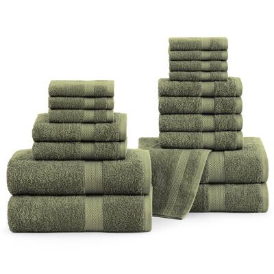 18-Piece Cotton Bath Towel Set - 4 Bath Towels, 6 Hand Towels, 8 Washcloths