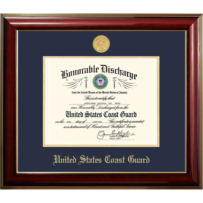 Patriot Frames Coast Guard 8.5x11 Discharge Classic Frame with Gold Medallion