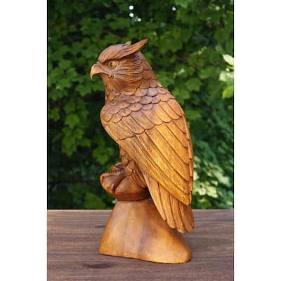 12" Large Wooden Handmade Owl Statue Handcrafted Figurine Art Home Decor Sculpture Wood Hand Carved Decorative Accent