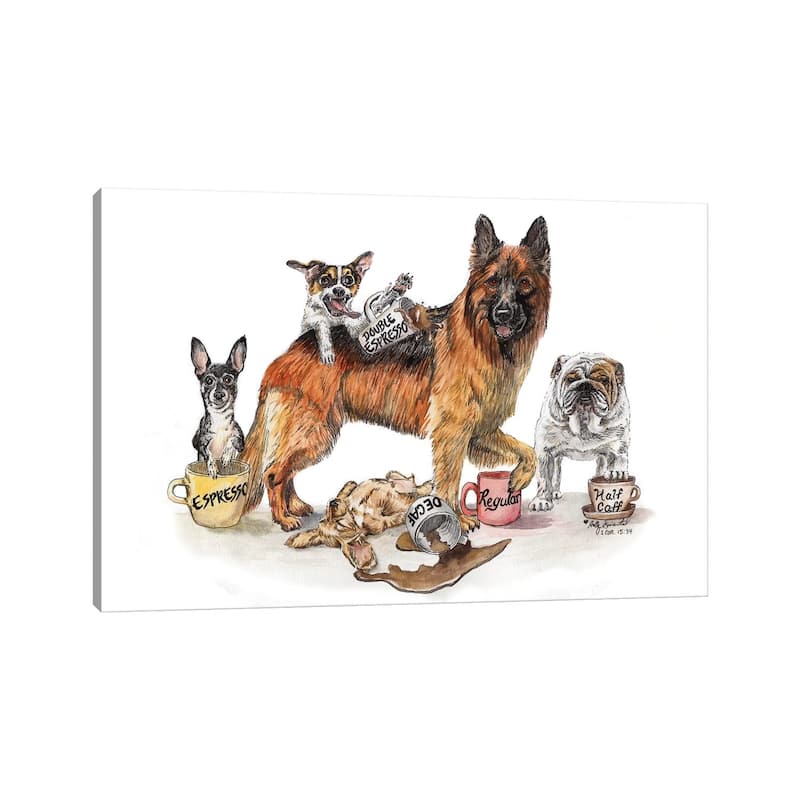 iCanvas "Coffee Dogs" by Holly Simental Canvas Print
