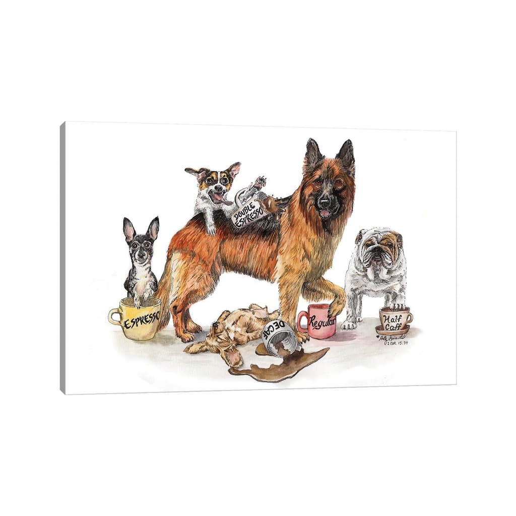 iCanvas "Coffee Dogs" by Holly Simental Canvas Print