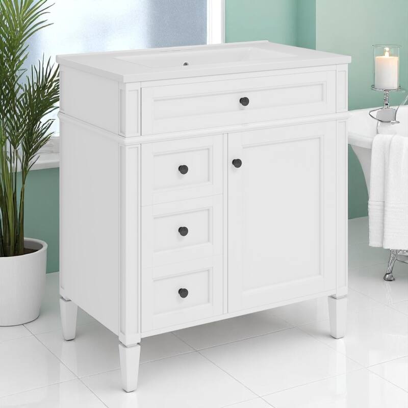 30" Bathroom Vanity with Sink - MDF and Solid Wood Cabinet, Roman Legs,Undermount Ceramic Sink,Freestanding Cabinet