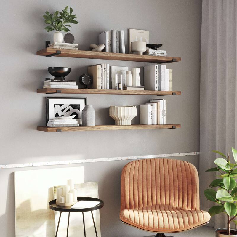 Wallniture Forte Wood Board 60" Long, 11.25'' Deep, 1.5" Thick, Wood Floating Shelf for Wall with Heavy Duty Metal Brackets, 1pc