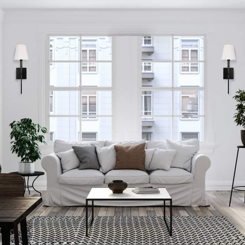 1-Light Wall Sconce with White Fabric Shade(2-Pack)