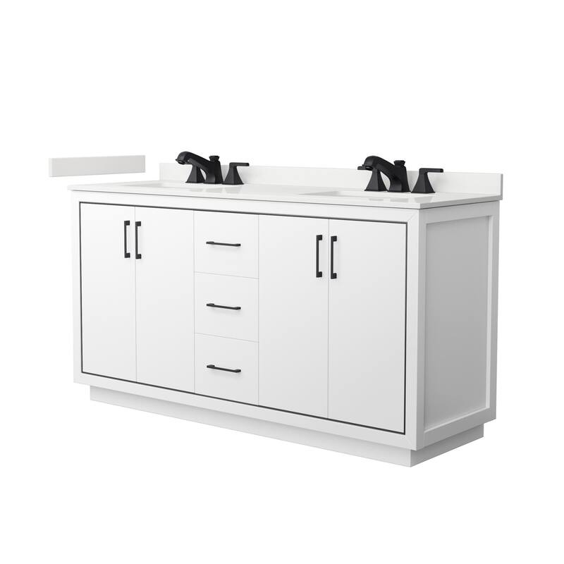 Wyndham Collection WCF111166D-QTZ-US3MXX Icon 66" Free Standing Double - White / White Quartz Top / Matte Black Hardware