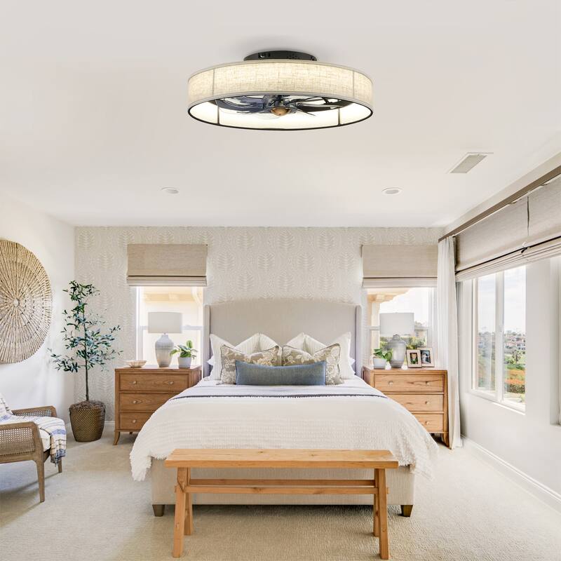 20" Fabric Farmhouse 7 PCS Blades Ceiling fan With Remote Control, Quiet DC Motor Ceiling Fan--NOT INCLUDED BULBS