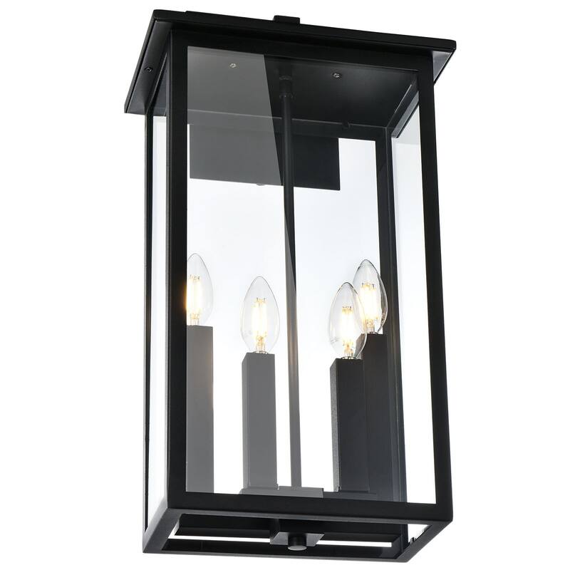 4-Light Outdoor Wall Sconce, Exterior Porch Light Wall Mount Lantern with Clear Glass for House, Farmhouse Sconces Lantern