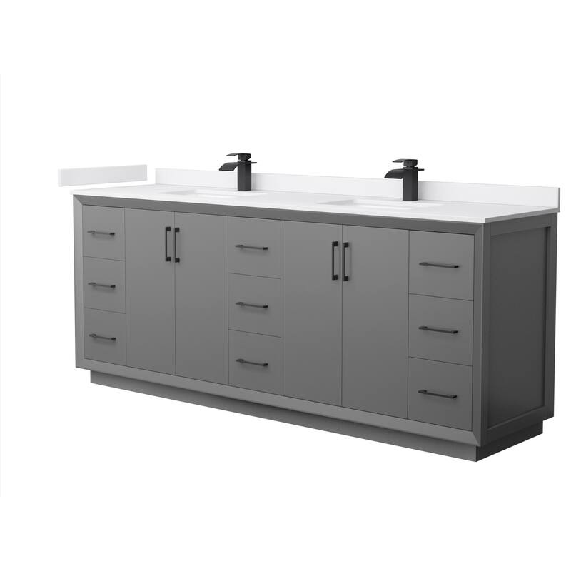Wyndham Collection WCF414184D-VCA-UNSMXX Strada 84" Free Standing - Dark Gray / White Cultured Marble Top / Matte - Painted