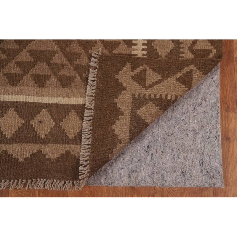 Hand Woven Oriental 100% Wool Carpet Southwestern Geometric Brown Kilim Area Rug - 9' 5'' X 6' 10''