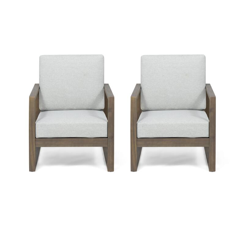 Belgian Outdoor Wood Club Chairs (Set of 2) by Christopher Knight Home - Gray Finish+Light Gray