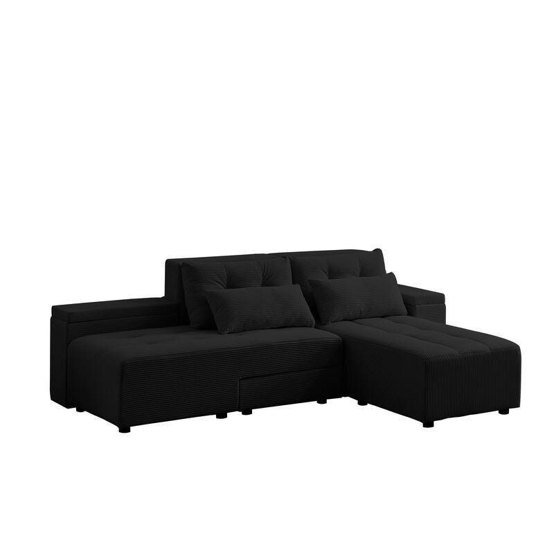 Convertible Storage Sofa with Corduroy Fabric & Adjustable Modular Design - Sleeper Sofa