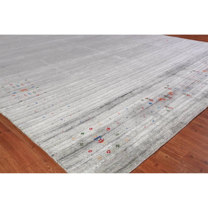 Silver Gray Tribal Gabbeh Indian Area Rug Handmade Wool Carpet - 7'11" x 9'10" - 7'11" x 9'10" - Grey