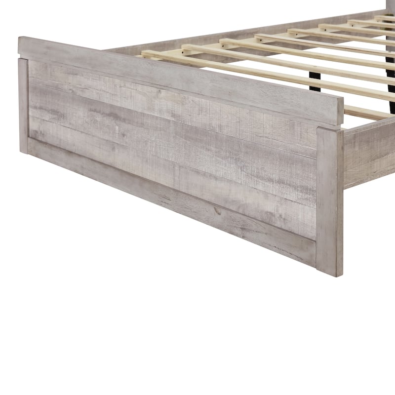 Vintage Farmhouse Style Platform Bed with 10 Wooden Slats Support for Bedroom