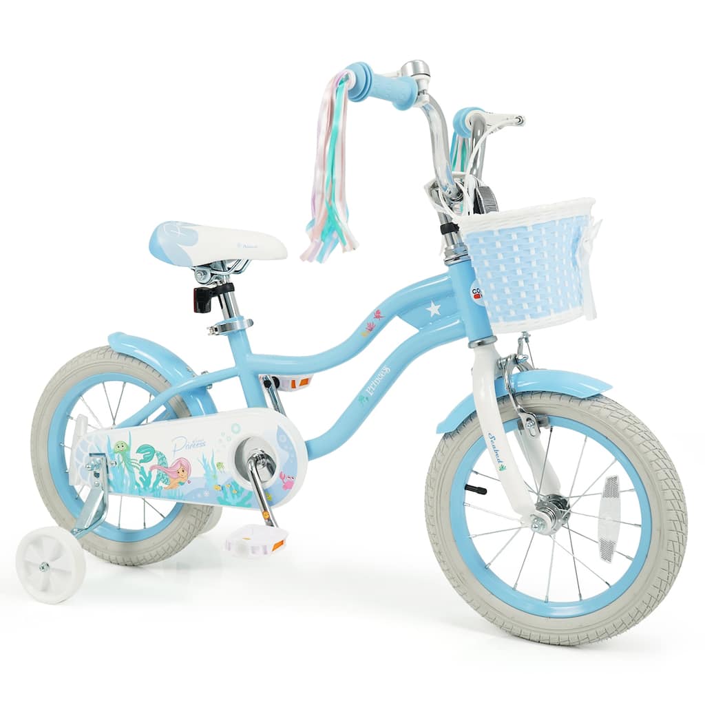 Gymax 14'' Kids Bike Toddler Bicycle w/Training Wheels Hand & Coaster - 14'' Blue