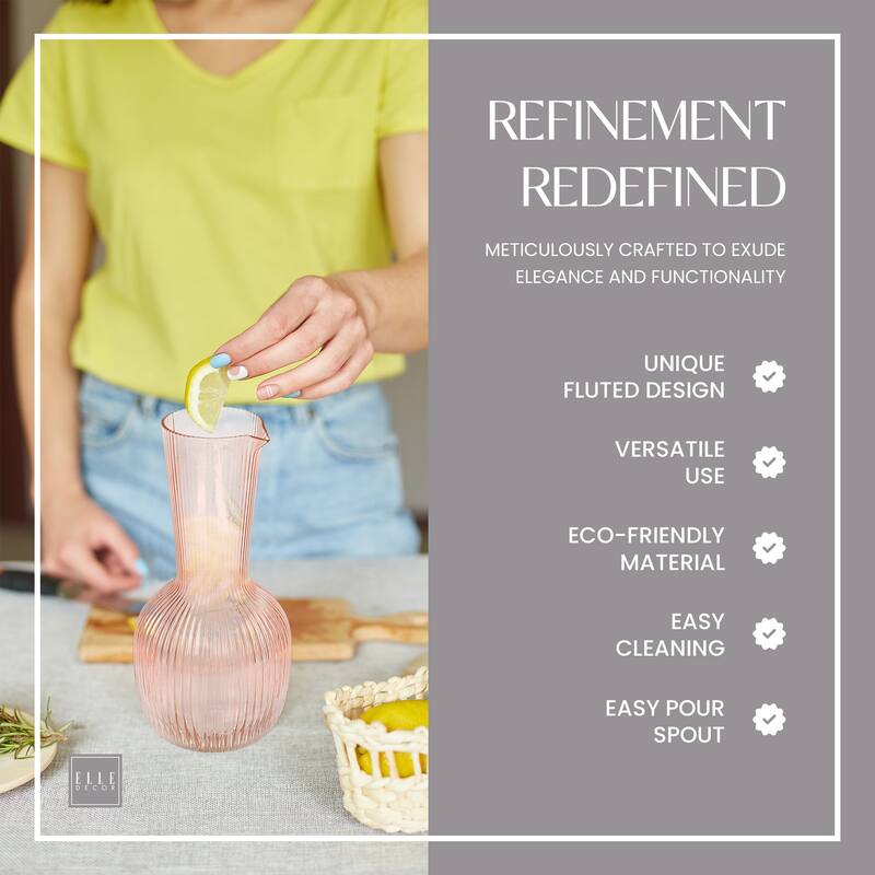 Elle Decor Amber Ring Carafe and Water Drinking Glass Lid - 40 oz