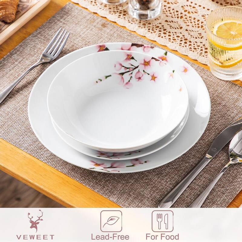 VEWEET Flower 18-Piece White Porcelain Dinnerware Set (Service for 6)