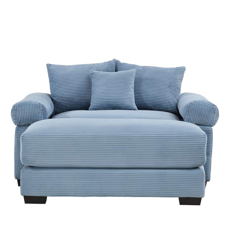 Oversized Accent Armchair with Ottoman, Modern Upholstered Single Sofa Chair, Corduroy Reading Chairs for Bedroom, Living Room