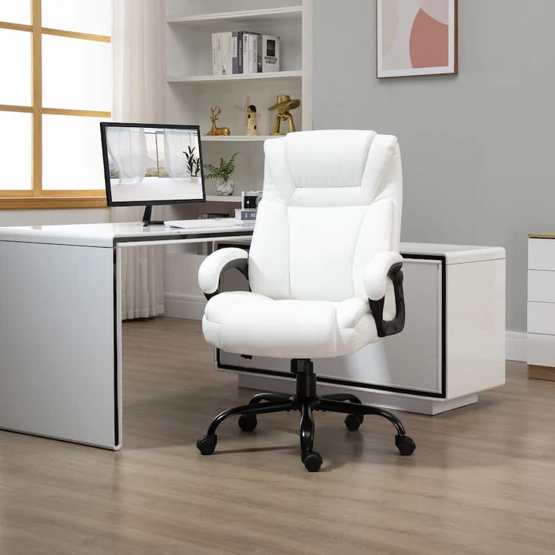 Vinsetto Big and Tall Executive Office Chair 400lbs Computer Desk Chair with High Back PU Leather Ergonomic Upholstery - White
