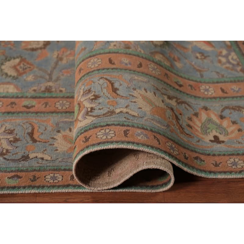 Distressed Tabriz Persian Area Rug Floral Hand-Knotted Wool Carpet - 9'4"x 12'4"