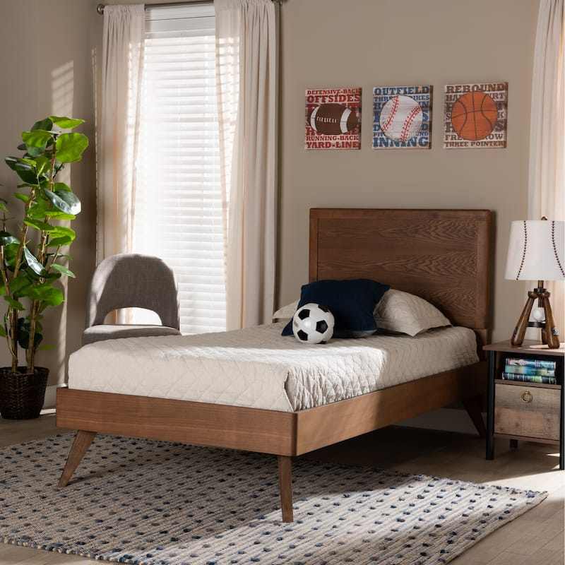 Jiro Mid-Century Modern Walnut Finished Wood Twin Size Platform Bed