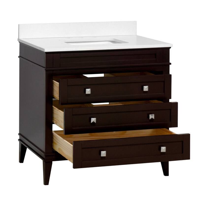 KitchenBathCollection Eleanor 36" Bathroom Vanity with Quartz Top