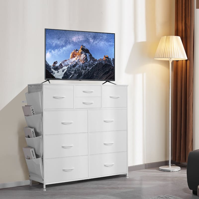White 10 Fabric Storage Drawers Dresser with Steel Frame Ideal for Bedroom Closet or Hallway