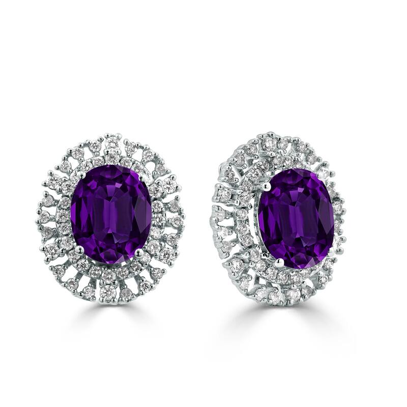 Auriya 4 5/8ct Fancy Oval-cut Purple Amethyst Halo Diamond Earrings 1 1/10cttw 18K Gold