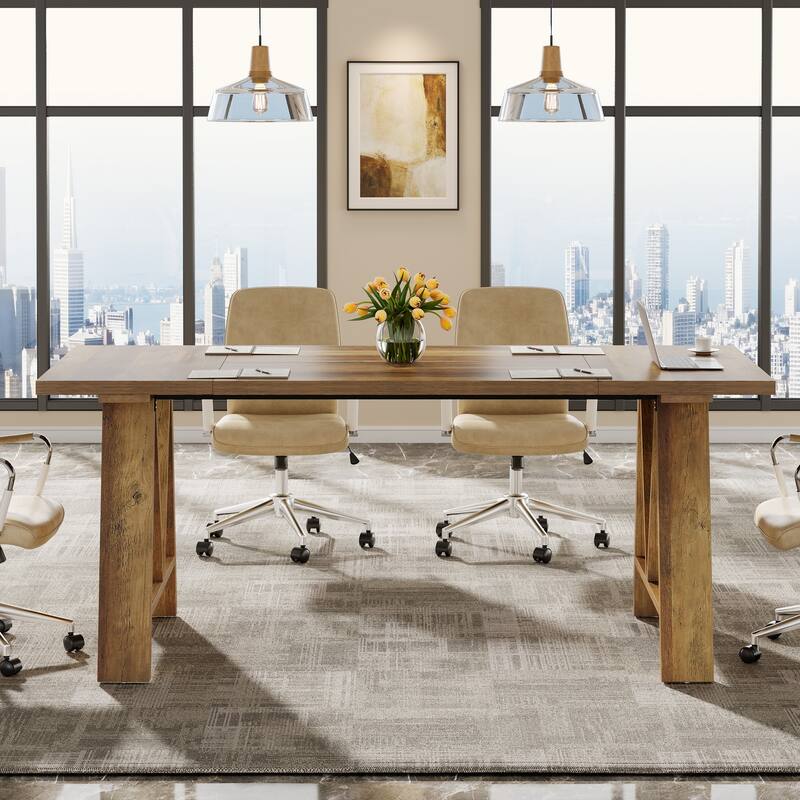 Conference Table for 4-6 People Rectangular Meeting Room Table for Office - Brown