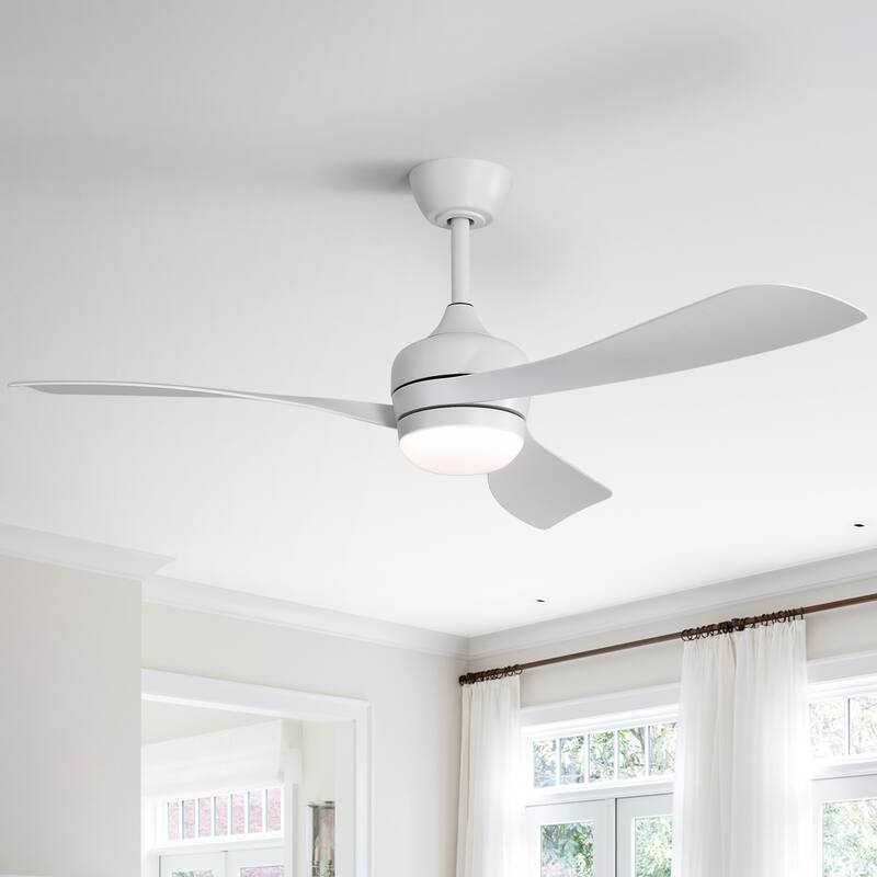 52-Inch Ceiling Fan With 3 ABS blades,Remote Control,Reversible DC Motor,Noiseless,3 Downrods Available,LED Dimmable - White
