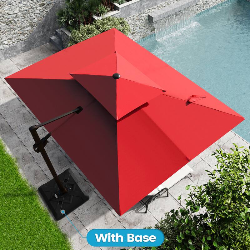 10.5 ft. x 9 ft. Double top 360-Degree Rotation Cantilever Patio Umbrella with Base