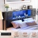 preview thumbnail 42 of 73, Farmhouse Bed Frame with Holey Board, Upholstered Headboard Platform Bed with Charging Station