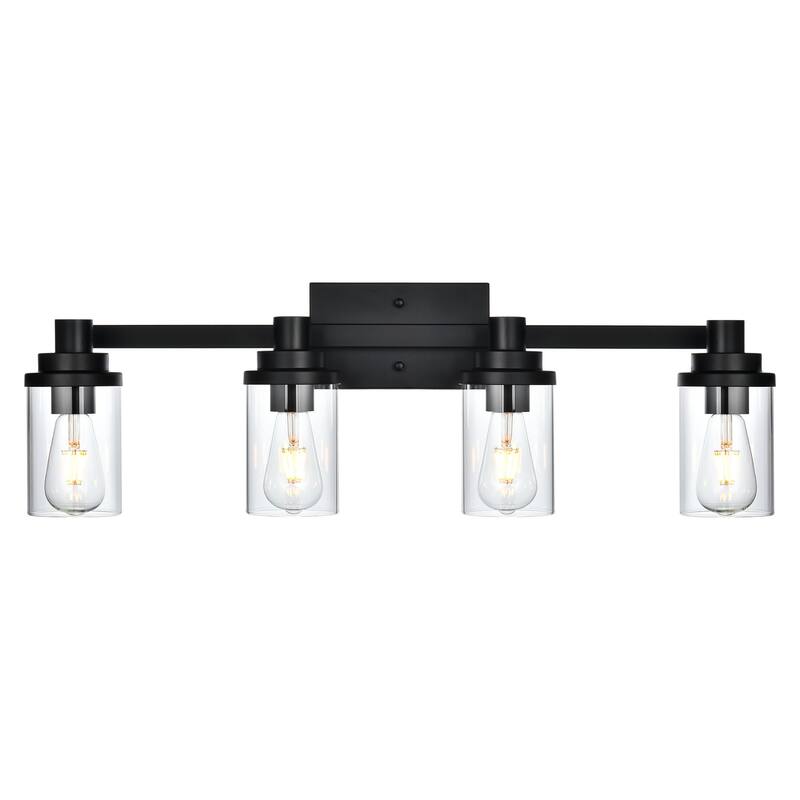 Bathroom Light Fixtures, 4-Light Black Bathroom Lighting Fixtures Over Mirror with Clear Glass Shade, Vanity Lights for Bathroom