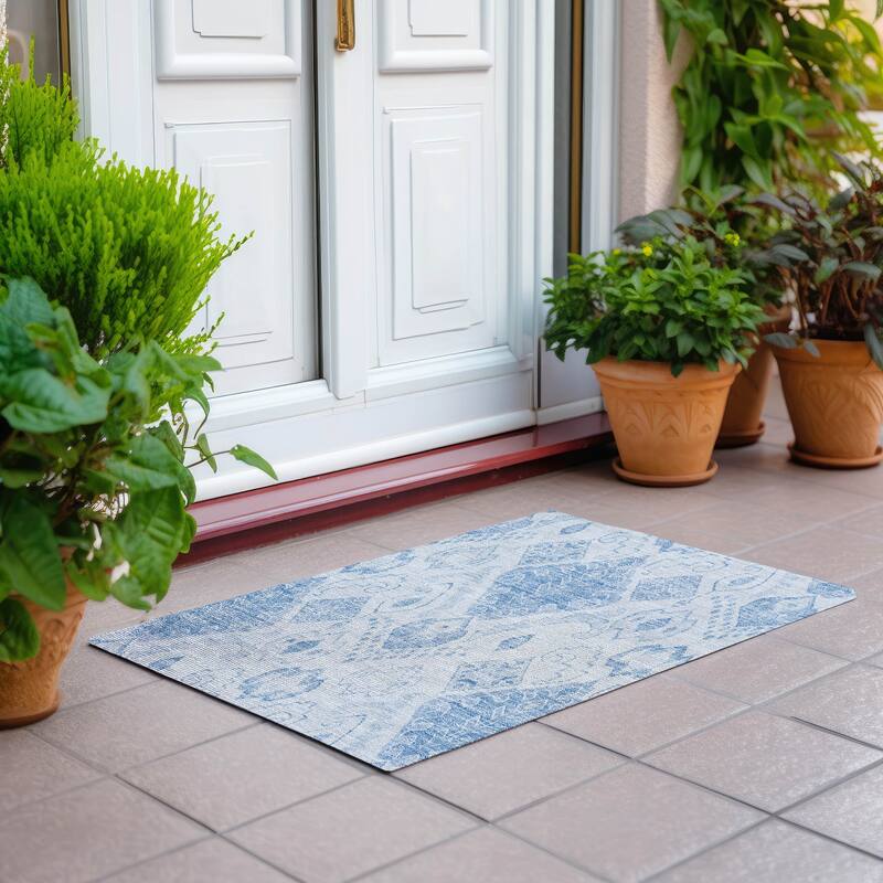 Machine Washable Indoor/ Outdoor Chantille Global Boho Rug - Blue - 1'8" x 2'6"