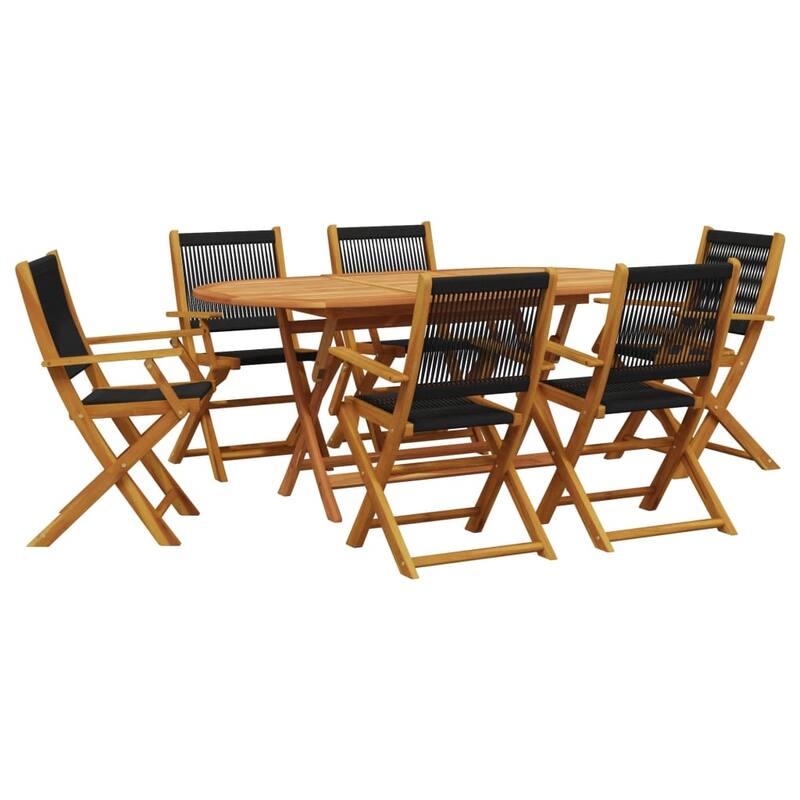 vidaXL Patio Dining Set Outdoor Furniture 7 Piece Polypropylene and Solid Wood - 13.2 x 24.8 x 11.6 in