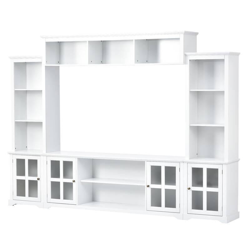 Large Entertainment Wall Unit Set with Open Storage, Wood TV Stand for TV Up to 70", Large Media Console with Cabinet