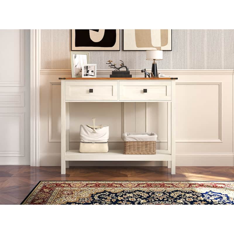 Farmhouse Entryway Console Table with Drawers and Shelf