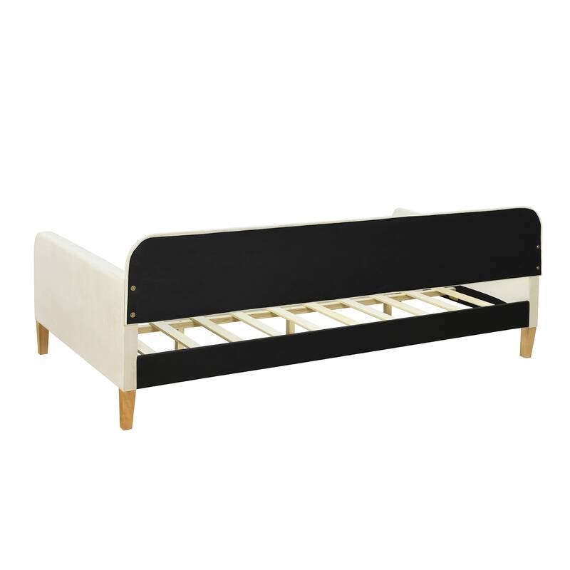 Twin Size Upholstered Daybed with 4 Support Legs - White