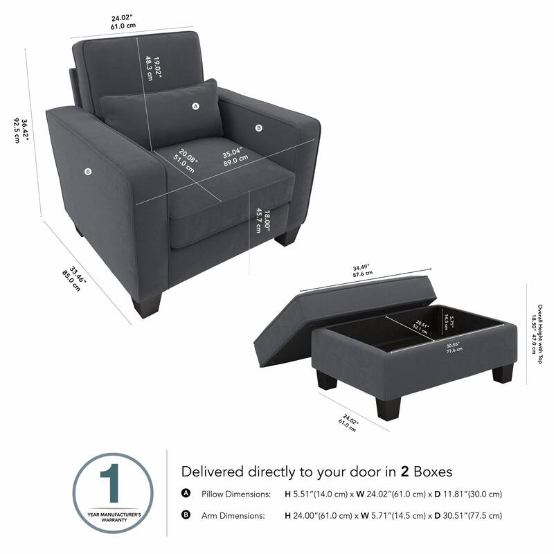 Bush Furniture Stockton Living Room Accent Chair with Ottoman Set