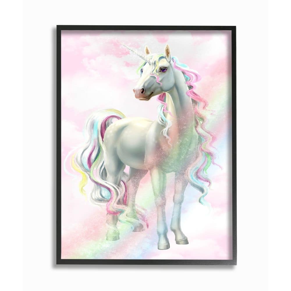 Stupell Unicorn Rainbow Clouds Pink Children's Dream Fantasy Framed Wall Art
