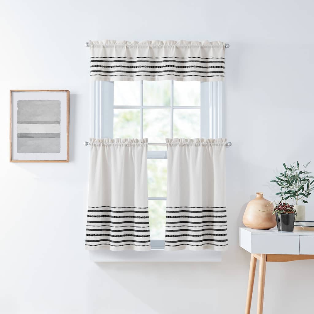 Curtainworks Global Woven Stripe 3-Piece Valance And Tiers Set