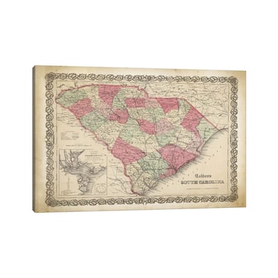 iCanvas "South Carolina Map, 1865" by PatentPrintStore Canvas Print
