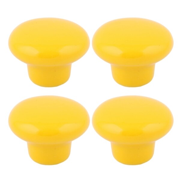 Family Ceramic Round Furniture Cupboard Wardrobe Drawer Pull Knobs Yellow 4 Pcs