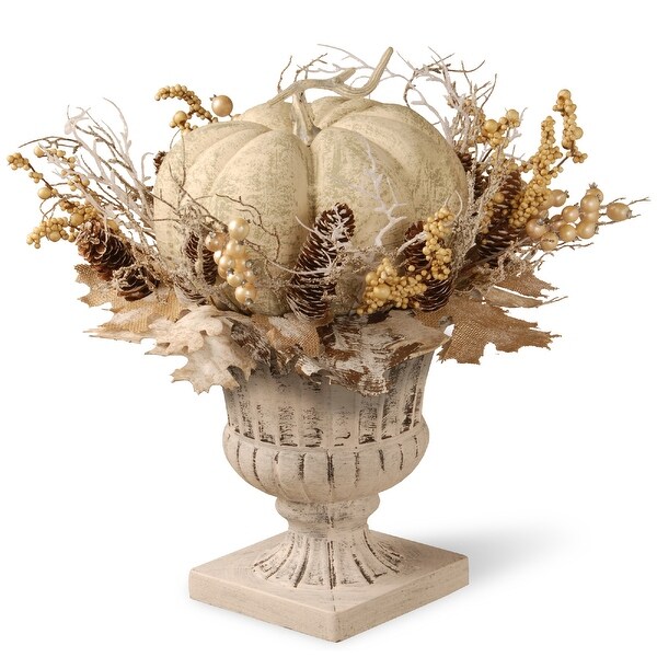 18” Handcrafted White Pumpkin Decor - N/A