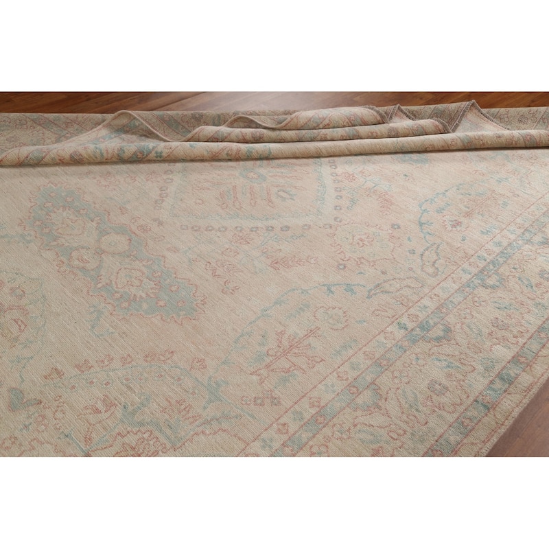 Hand Knotted Oriental 100% Wool Carpet Transitional Medallion Beige & Ivories Oushak Area Rug - 10' 3'' X 8' 0''