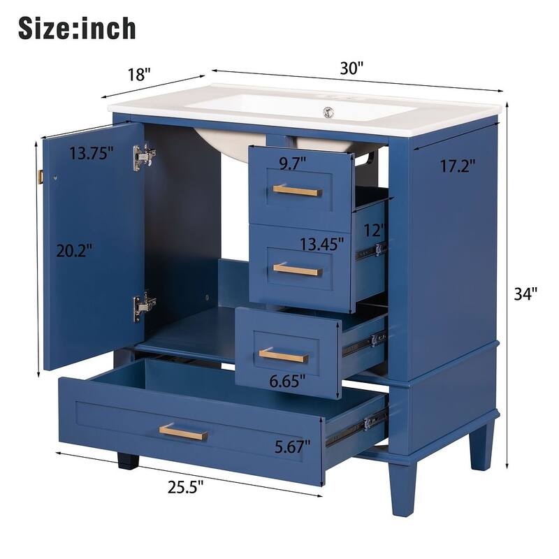 30" Bathroom Vanity With Sink, Solid Wood Bathroom Storage Cabinet