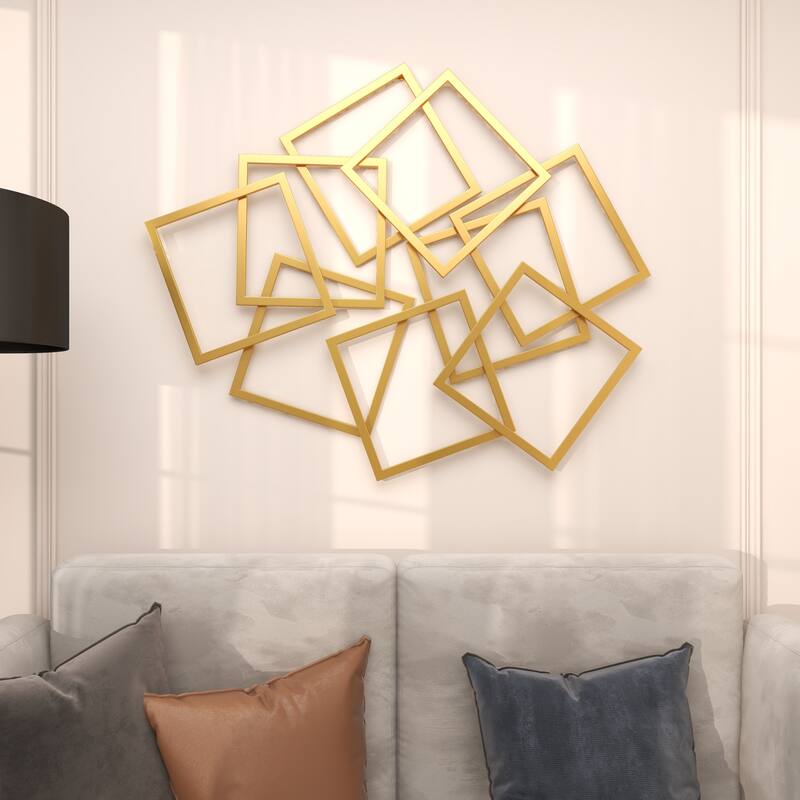 Metal Geometric Overlapping Square Home Wall Decor - Gold - CosmoLiving by Cosmopolitan